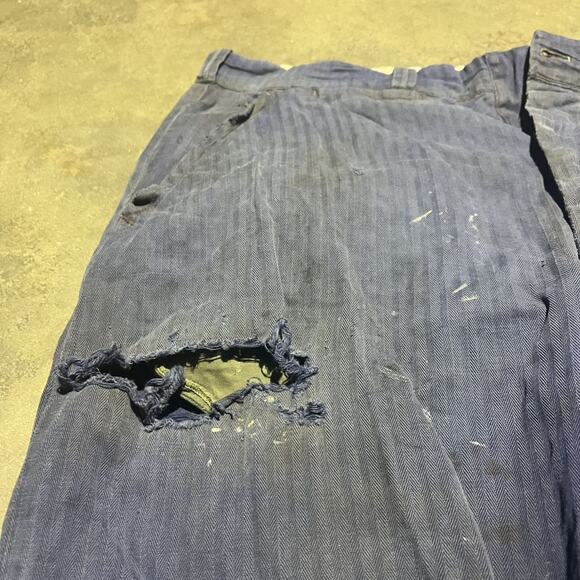 Vintage 40s Hart Blue HBT Striped Workwear Pants 36x32 - Picture 4 of 10